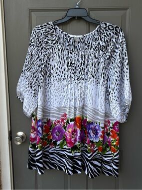 Peter Nygard Mixed Animal Print Floral Top